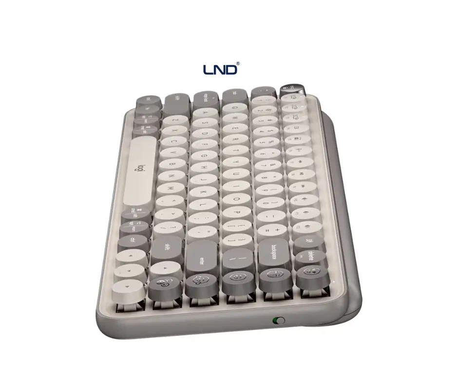 Logitech POP Keys mechanical wireless keyboard angled view with round keys