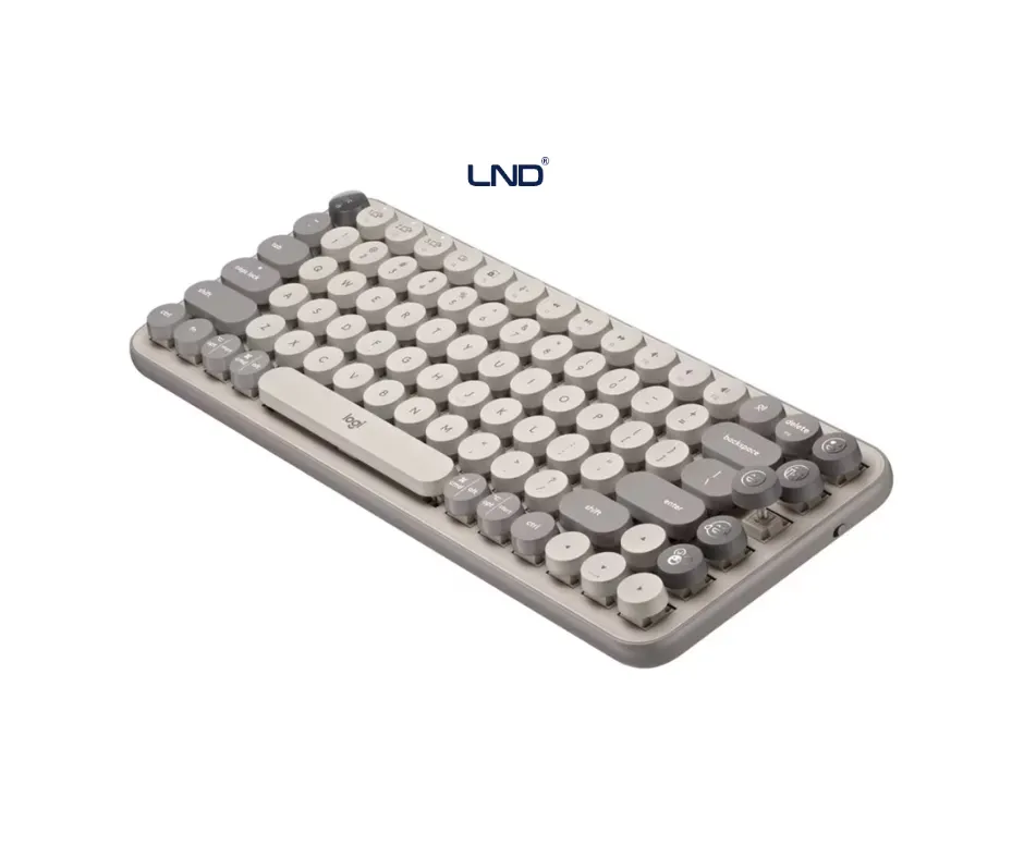 Logitech POP Keys mechanical wireless keyboard angled view with round keys