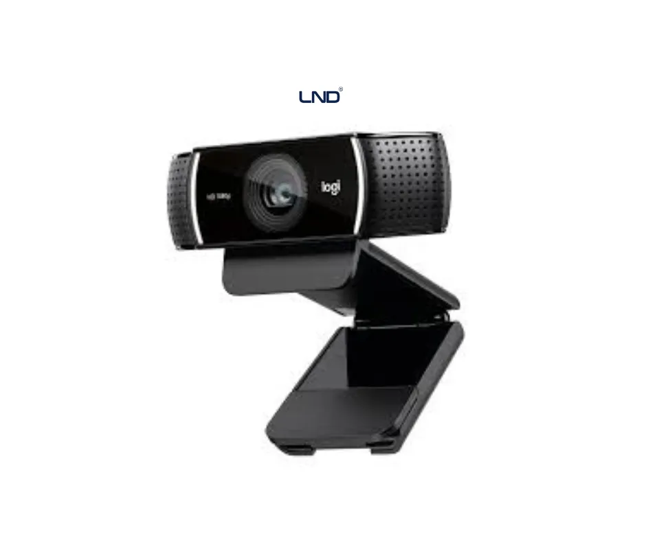 Front view of Logitech C922 Pro Stream USB Webcam with tripod support for video conferencing, live streaming, and content creation