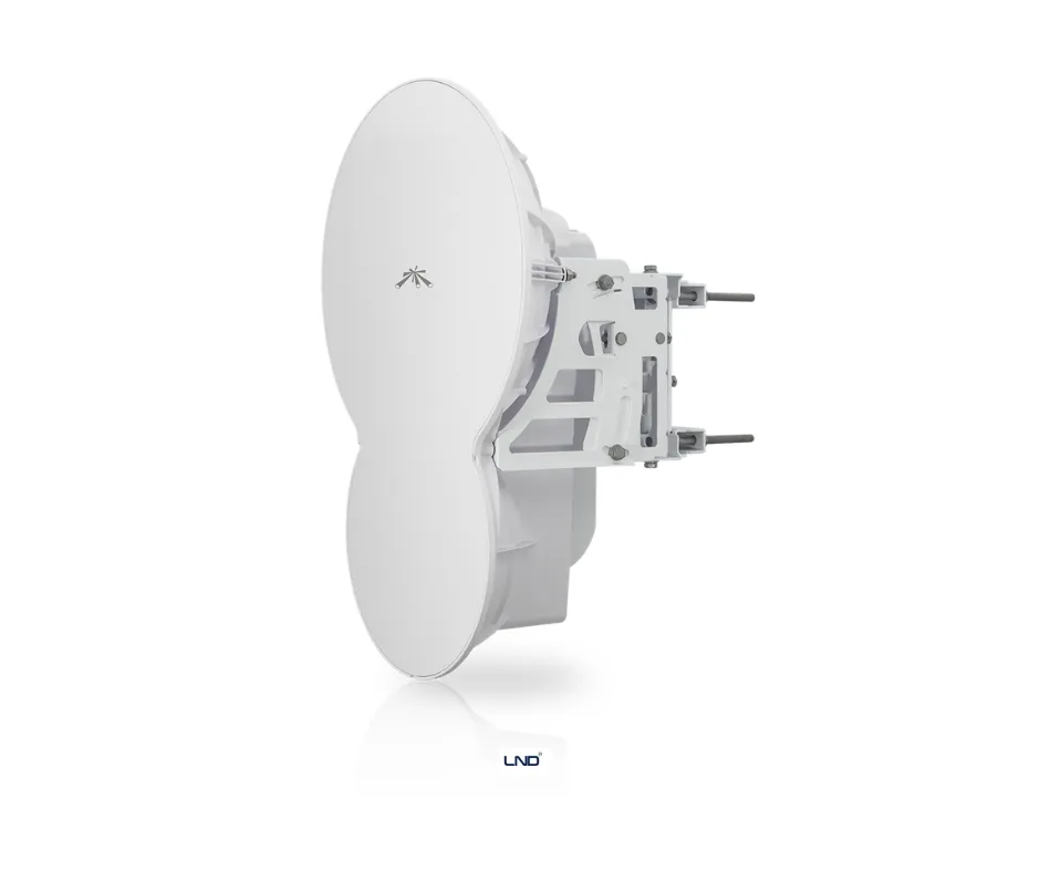 Ubiquiti airFiber 24 outdoor wireless bridge dish antenna side profile with mounting bracket for long-range point-to-point connectivity